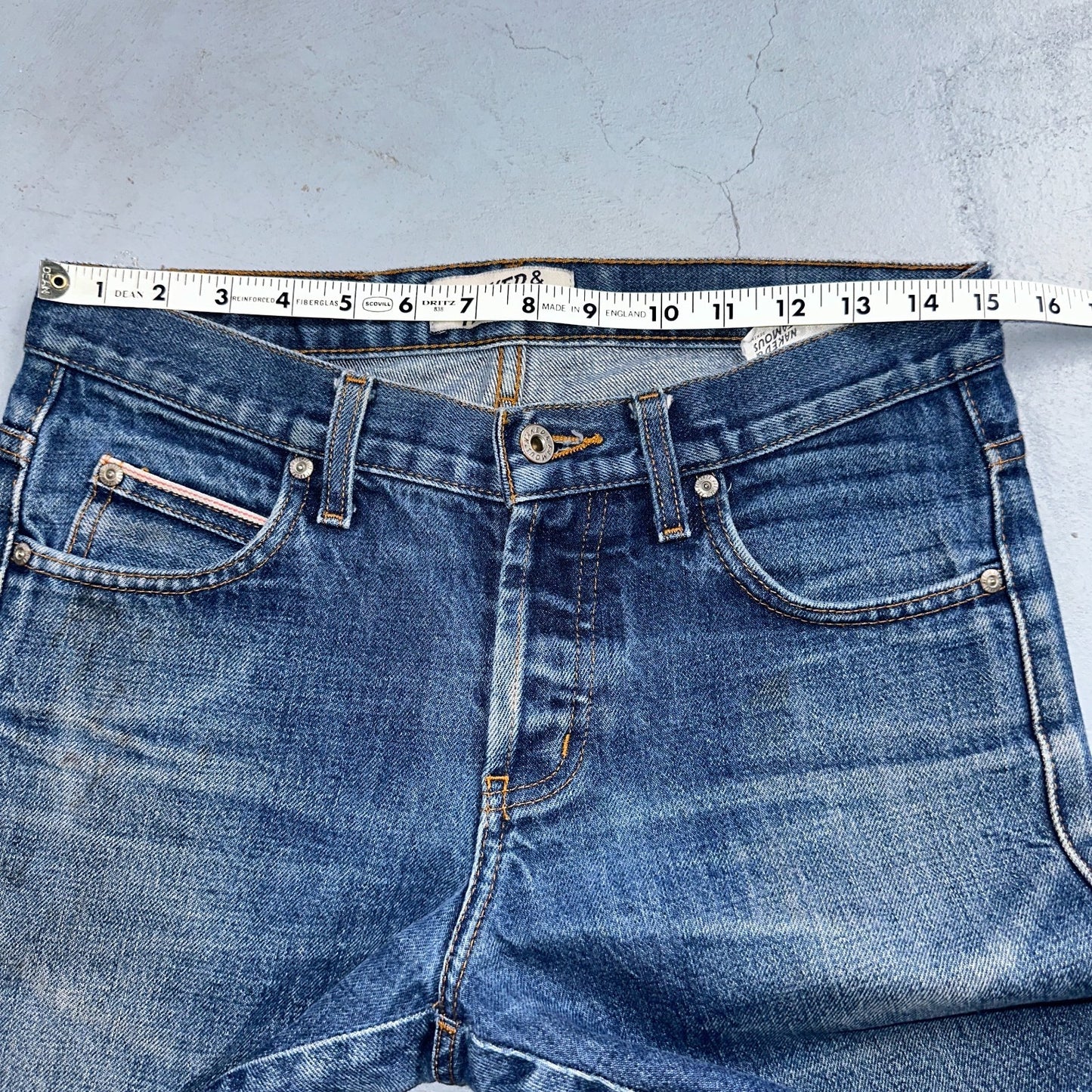 Naked & Famous Jeans Mens 30x36 Blue Dirty Fade Selvedge Denim Skinny Guy