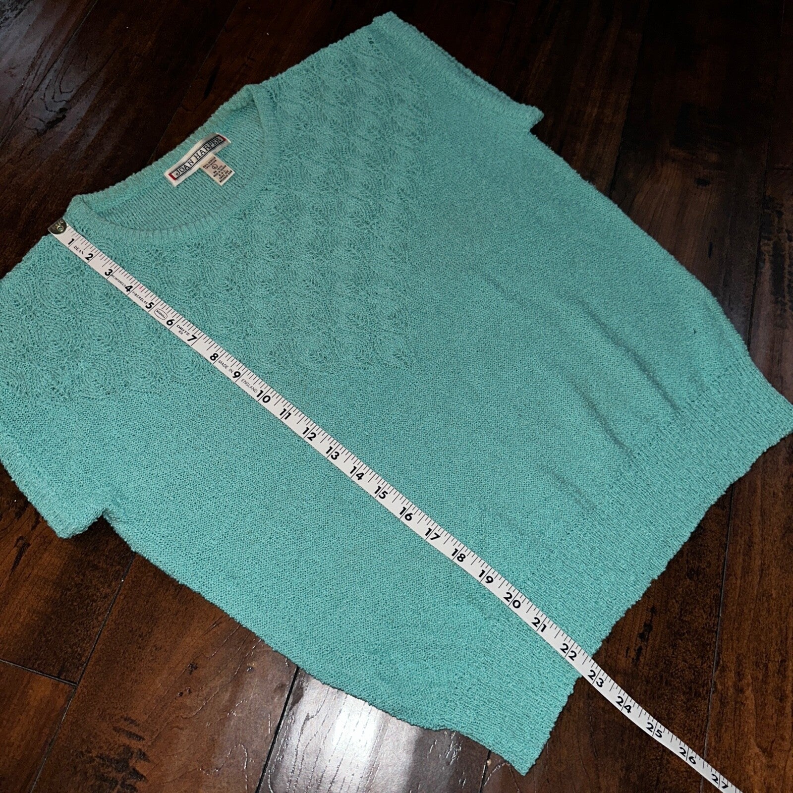 VTG Joan Harper Womens Sweater Large Blue Chunky Short Sleeve Cute Pattern Knit