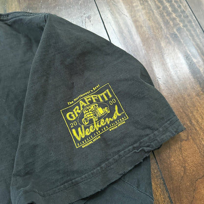 Y2K 2000 VTG T Shirt Classic Cars Driving Old Nascar Antique Black Faded 2XL