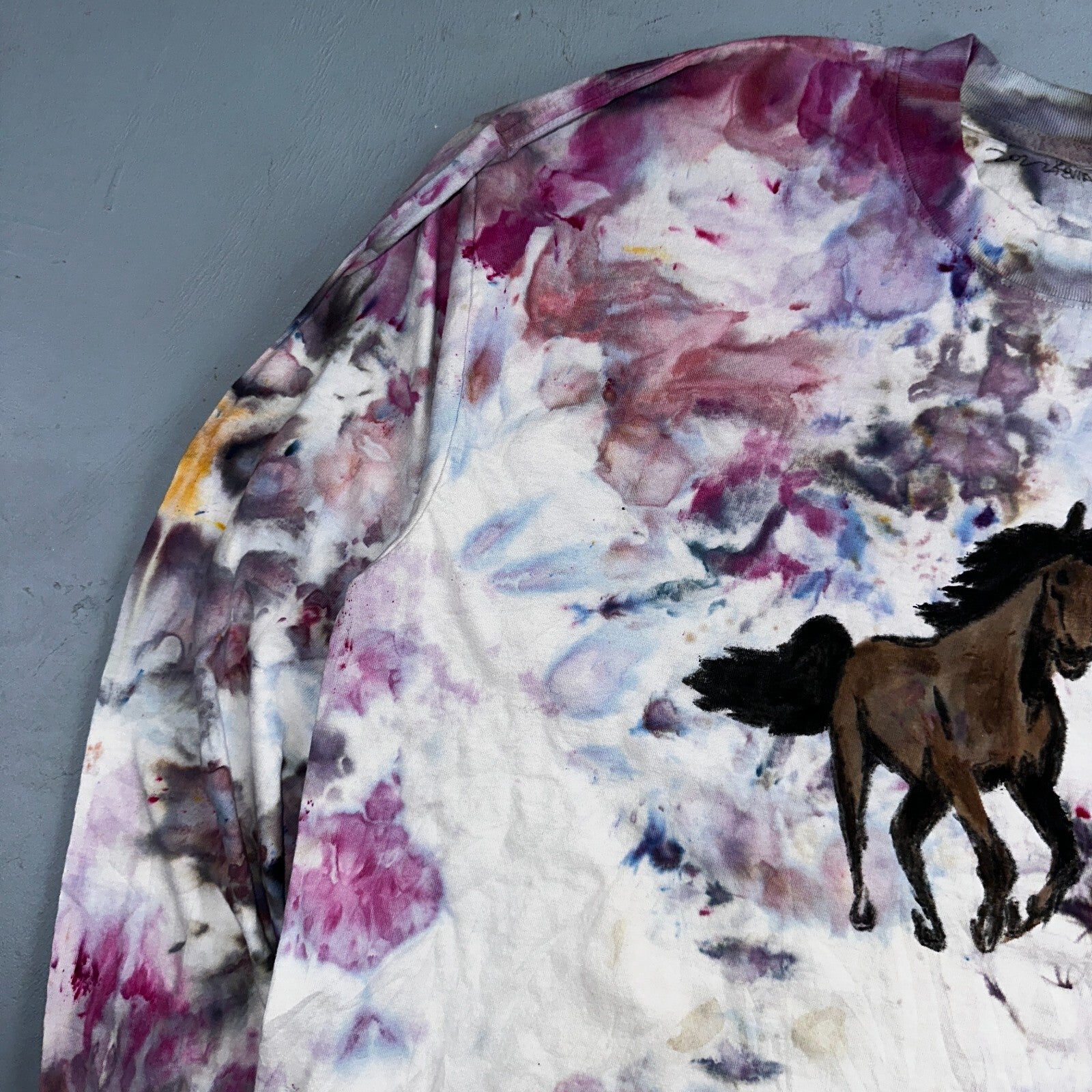 Horses Tie Dye Rare VTG T Shirt Custom Art Tee One of a Kind Cool Thrashed Hippy