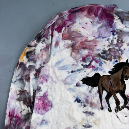 Horses Tie Dye Rare VTG T Shirt Custom Art Tee One of a Kind Cool Thrashed Hippy