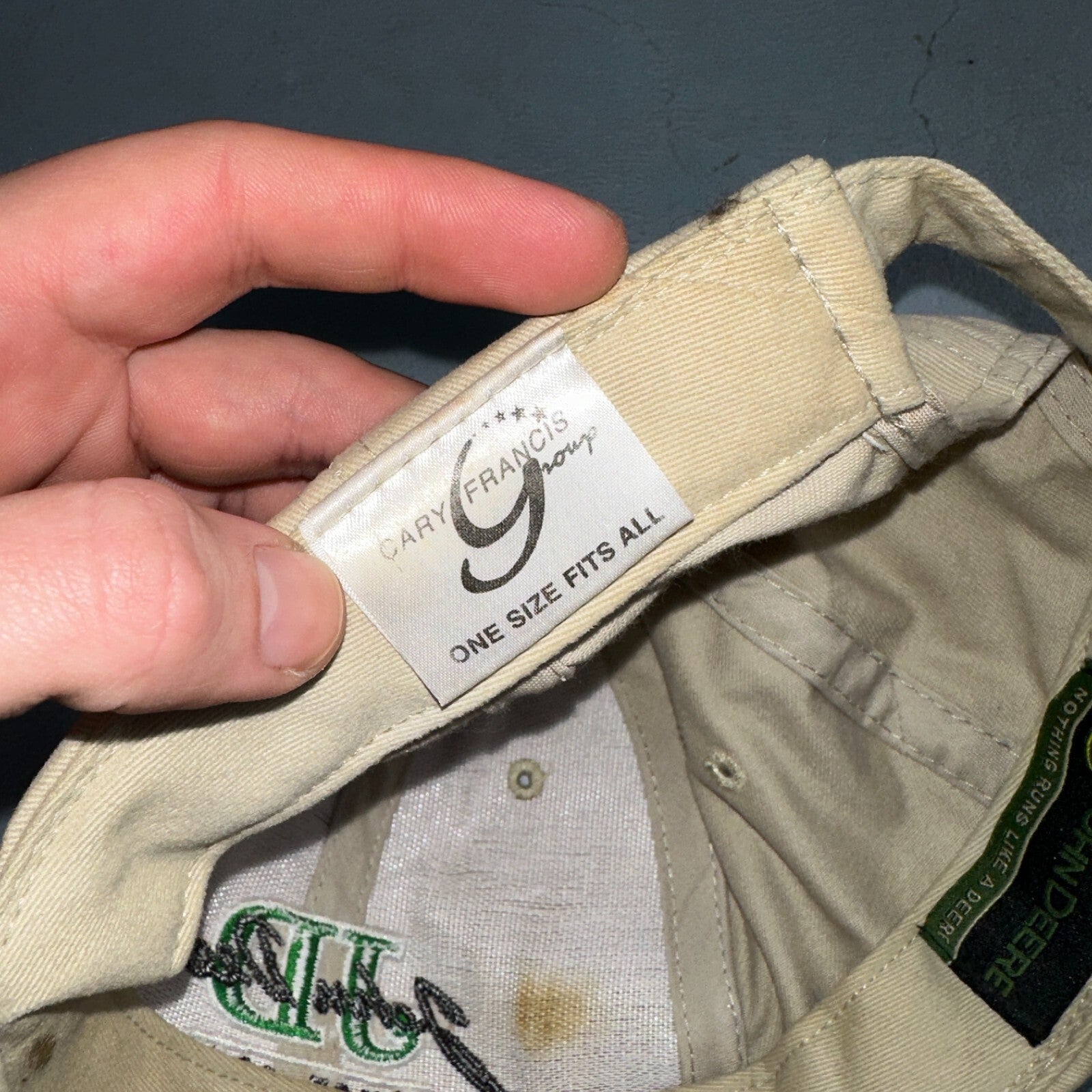 John Deere VTG Hat Cap Snapback Yellow Stained Tractor Fun Farmer Used