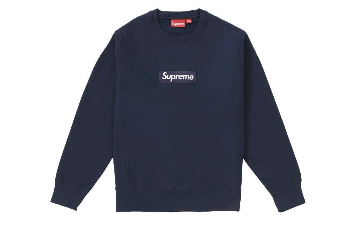 Supreme Navy Box Logo Bogo Sweatshirt Crewneck M FW18 100% Authentic Hoodie