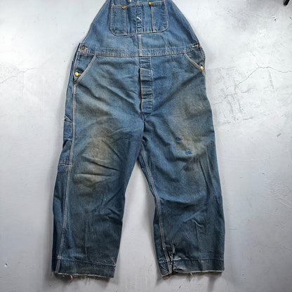 Dickies Vintage 70s Denim Bib Overalls 44x32 Carpenter Indigo Blue Workwear USED