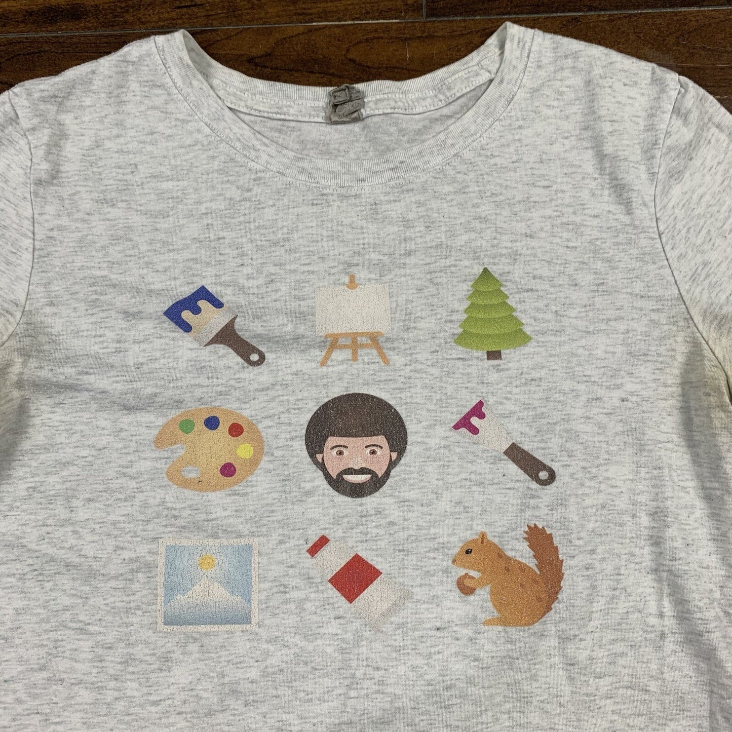 Bob Ross Painting Cute Vintage Style T Shirt Womens Medium Gray Squirrel Art