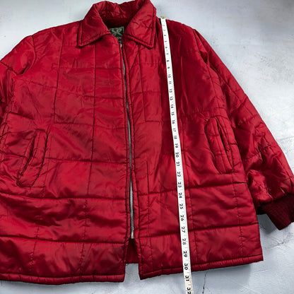 Haband Jacket Mens Red Barn Chore Puffer Coat Hood Zip Up Scovill 70s Fur Lined