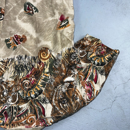 Vtg Act III USA Made Shirt Button Up Blouse African Safari Lion Tigers Small 80s