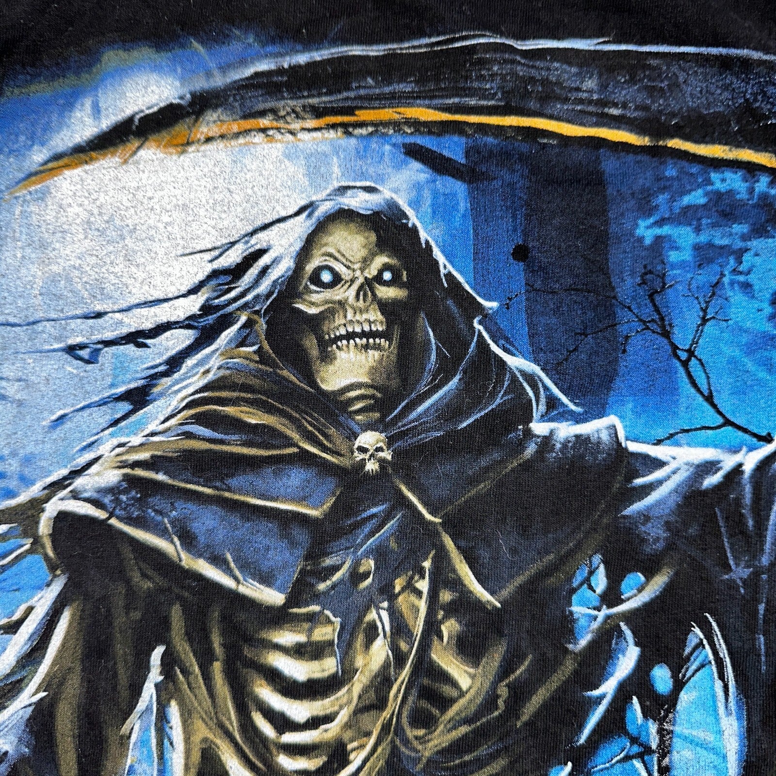 Vintage Grim Reaper T-Shirt Grunge Skulls Black Graphic Music Metal Heavy Y2K