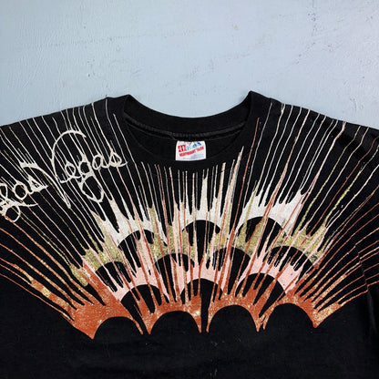 Hanes Las Vegas Nevada Glittery VTG T Shirt New Years Paint Splash Casino 90s
