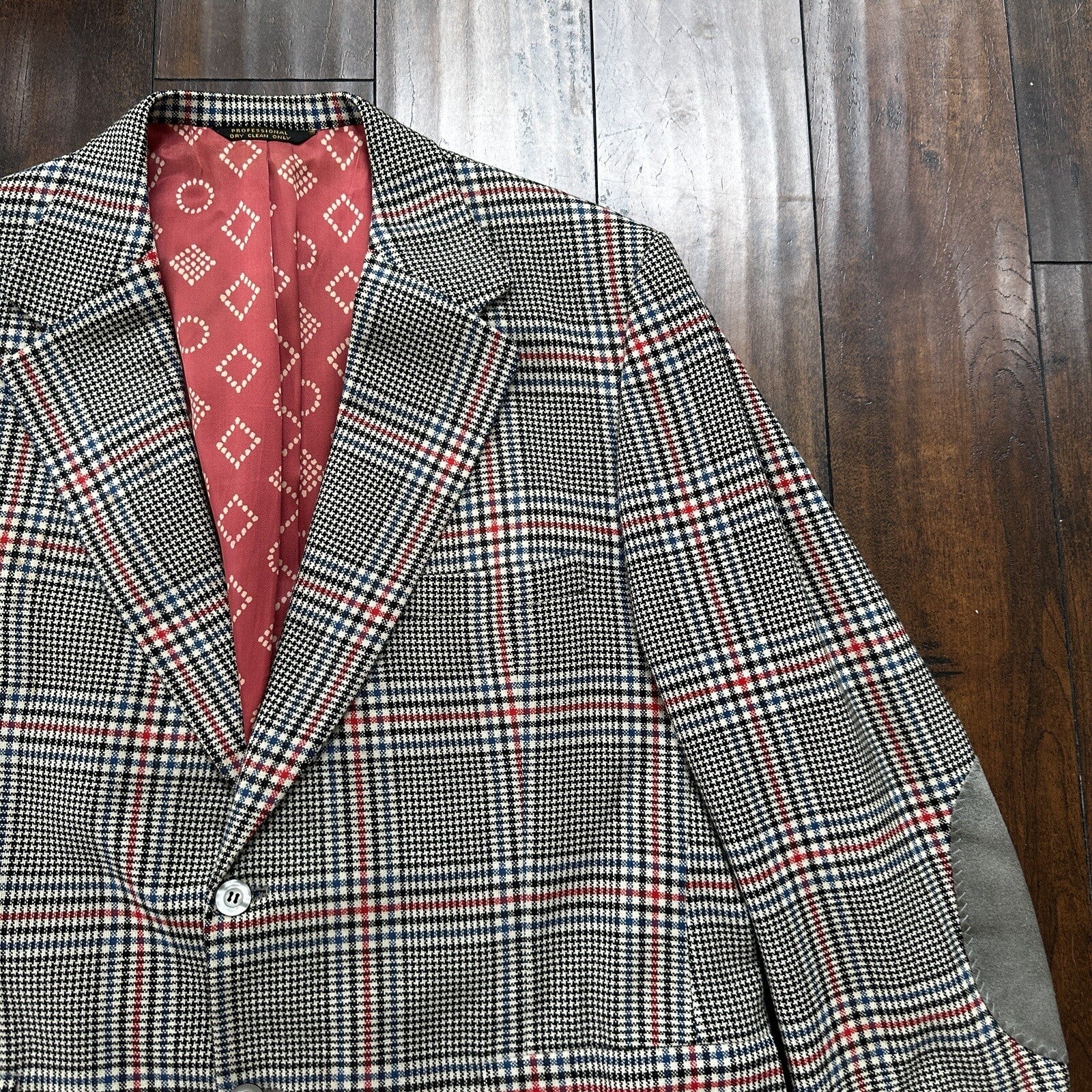 1960s 1970s Gray Cashemere Sport Jacket VTG Mens Suit 46 Rockabilly Stripe Plaid