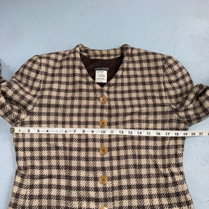 Giorgio Armani Jacket Women 42 VTG Brown Houndstooth V Neck Italy Cashmere Wool