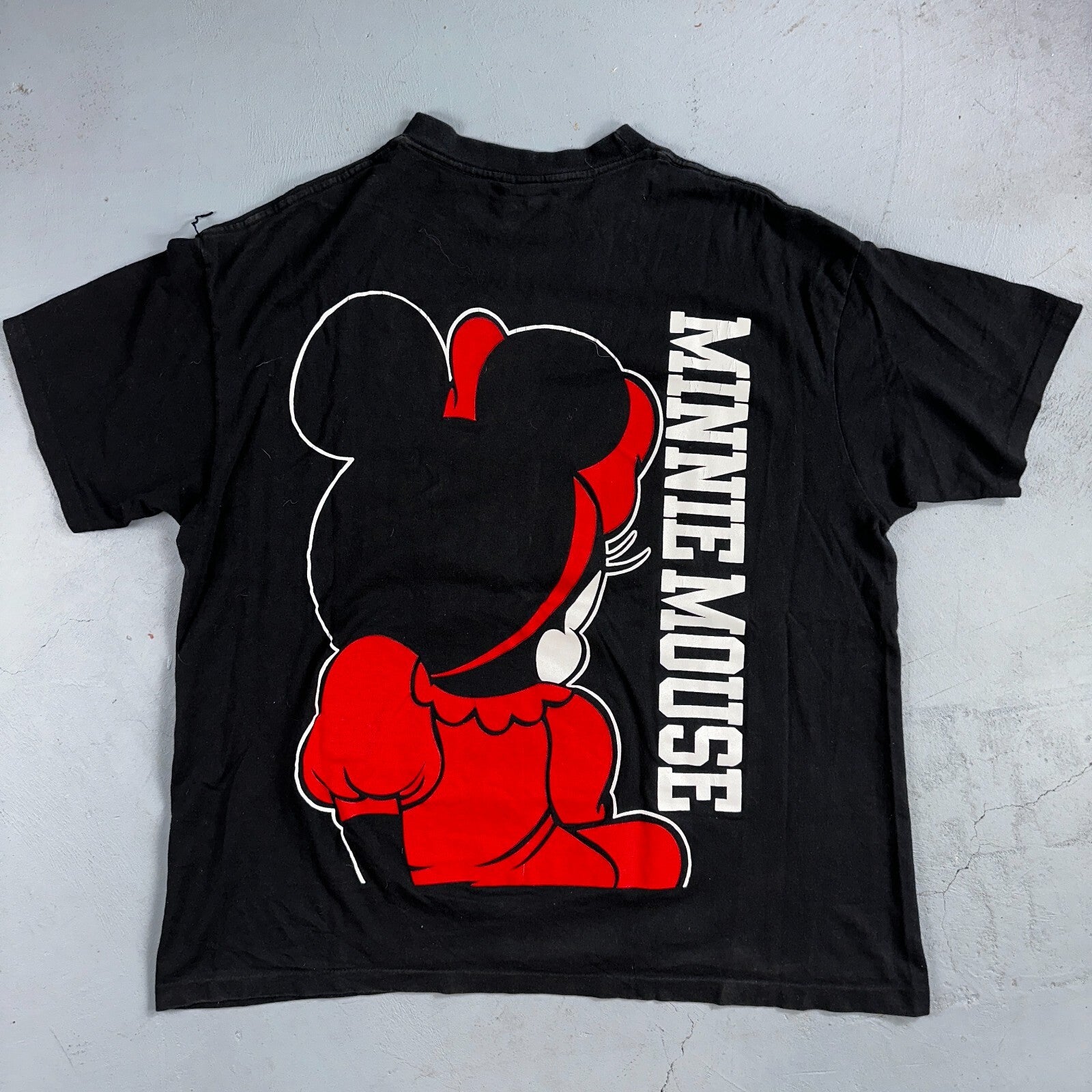 Disney Minnie Mouse 80s AOP VTG T Shirt Big Print Mickey 4XL Black Rap Style