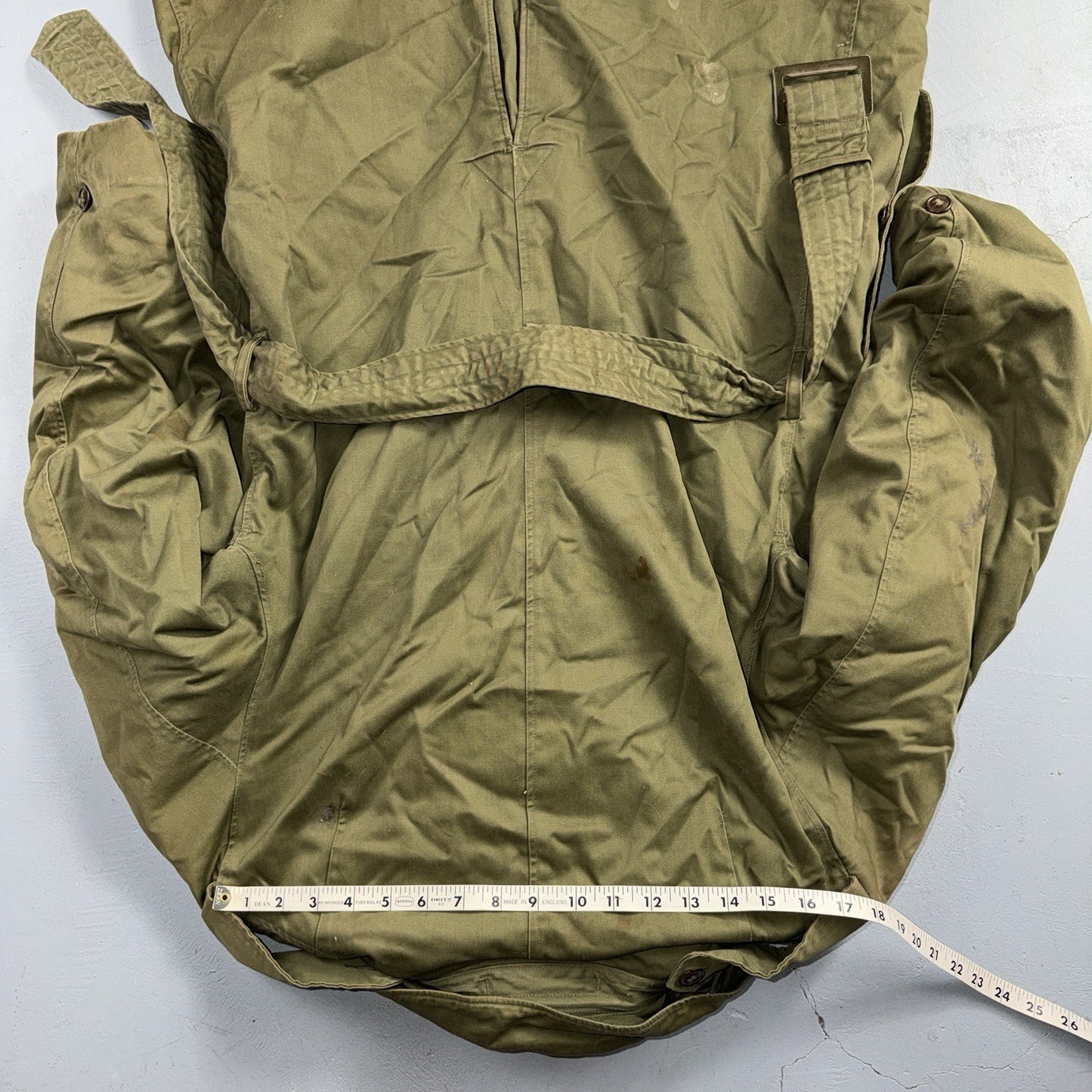 1950 US Army OD-7 Overcoat Cotton No Liner Korean War Trench Coat Belted OG 107