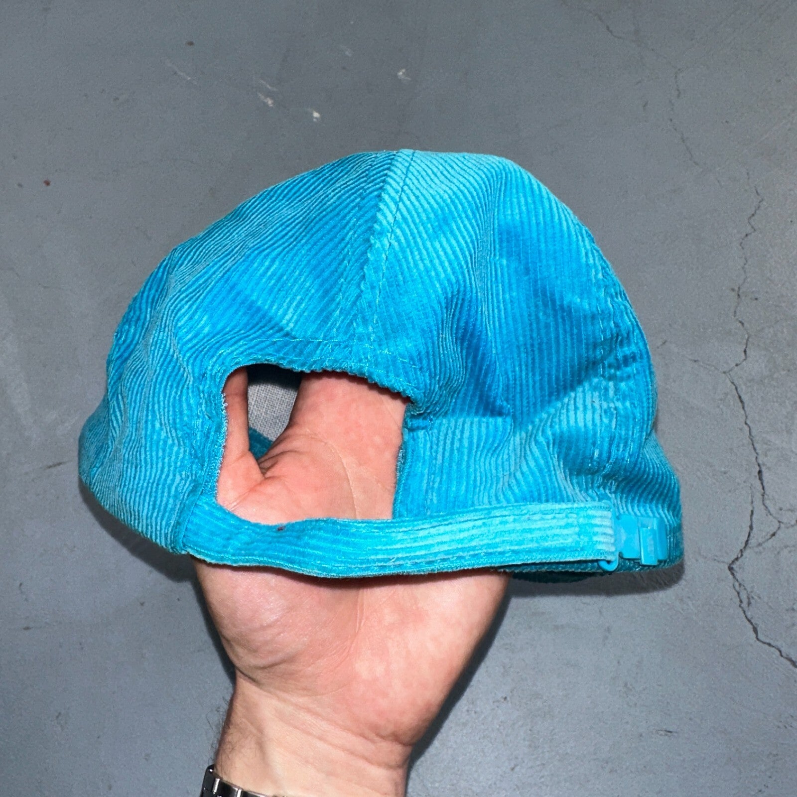 Baker Montana Ross Management Corduroy VTG Hat Cap Snapback Blue Fun Text Otto