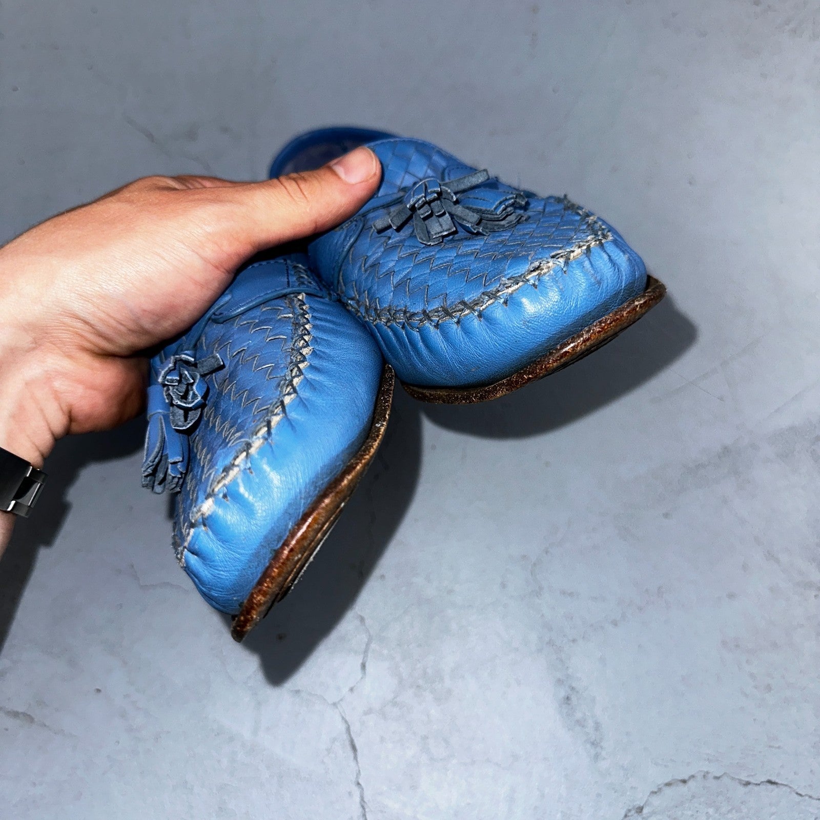 Cole Haan Women's Leather Tassel Loafers Size 9.5 B Blue Baby Cute Summer