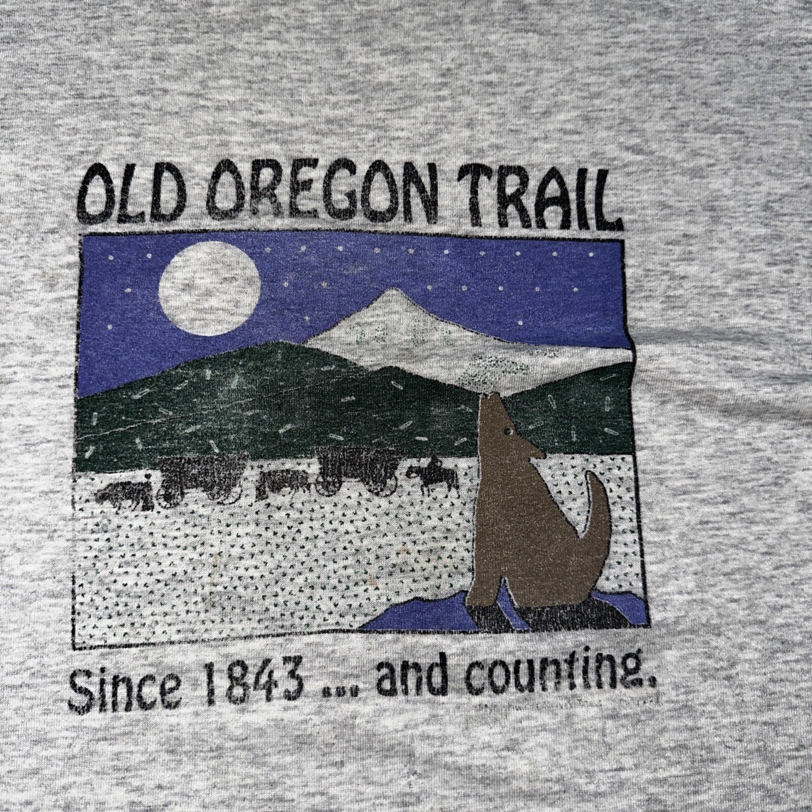 Oregon Trail Moon Howling Wolves Vintage T Shirt Albany Cute Funny Humor Joke