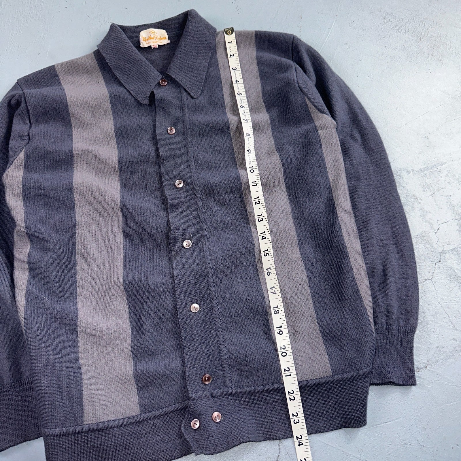VTG 1960s Kintted Shirt Polo Gray Loop Collar Cardigan Sweater Rockabilly Kramer