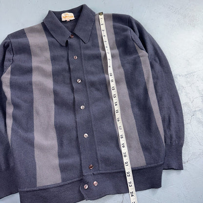 VTG 1960s Kintted Shirt Polo Gray Loop Collar Cardigan Sweater Rockabilly Kramer