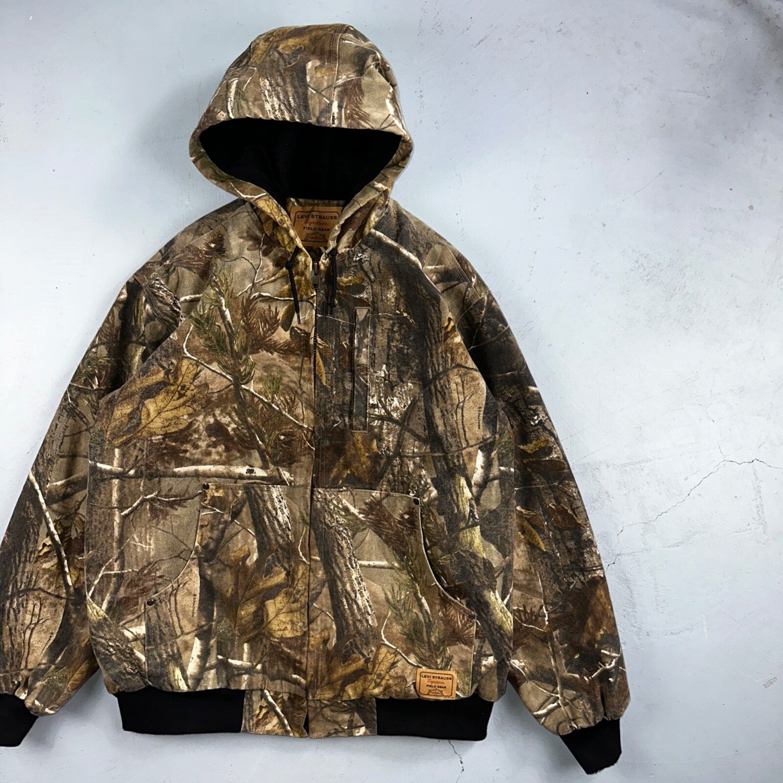 Levi Strauss Signature Field Gear Jacket Mens L Camo Hooded Realtree Lined Coat