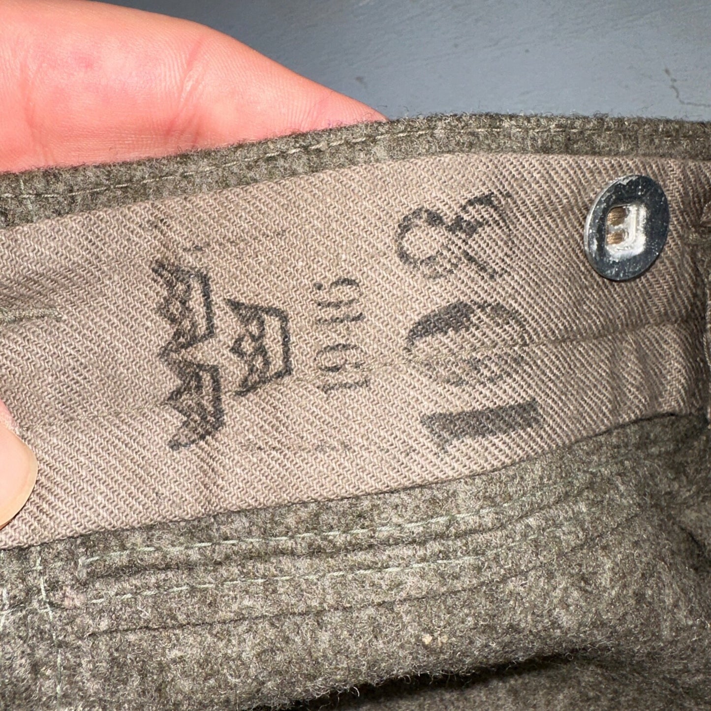 Vintage 1940s Swedish Army Wool Cargo Heavy Pants WWII Leather Straps 35x32