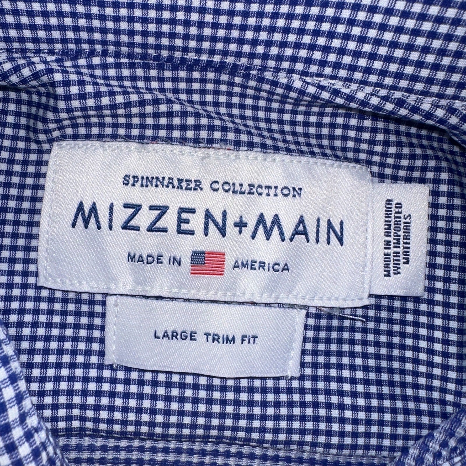 Mizzen Main Spinnaker Collection Shirt Mens L Trim Fit Navy Gingham Performance