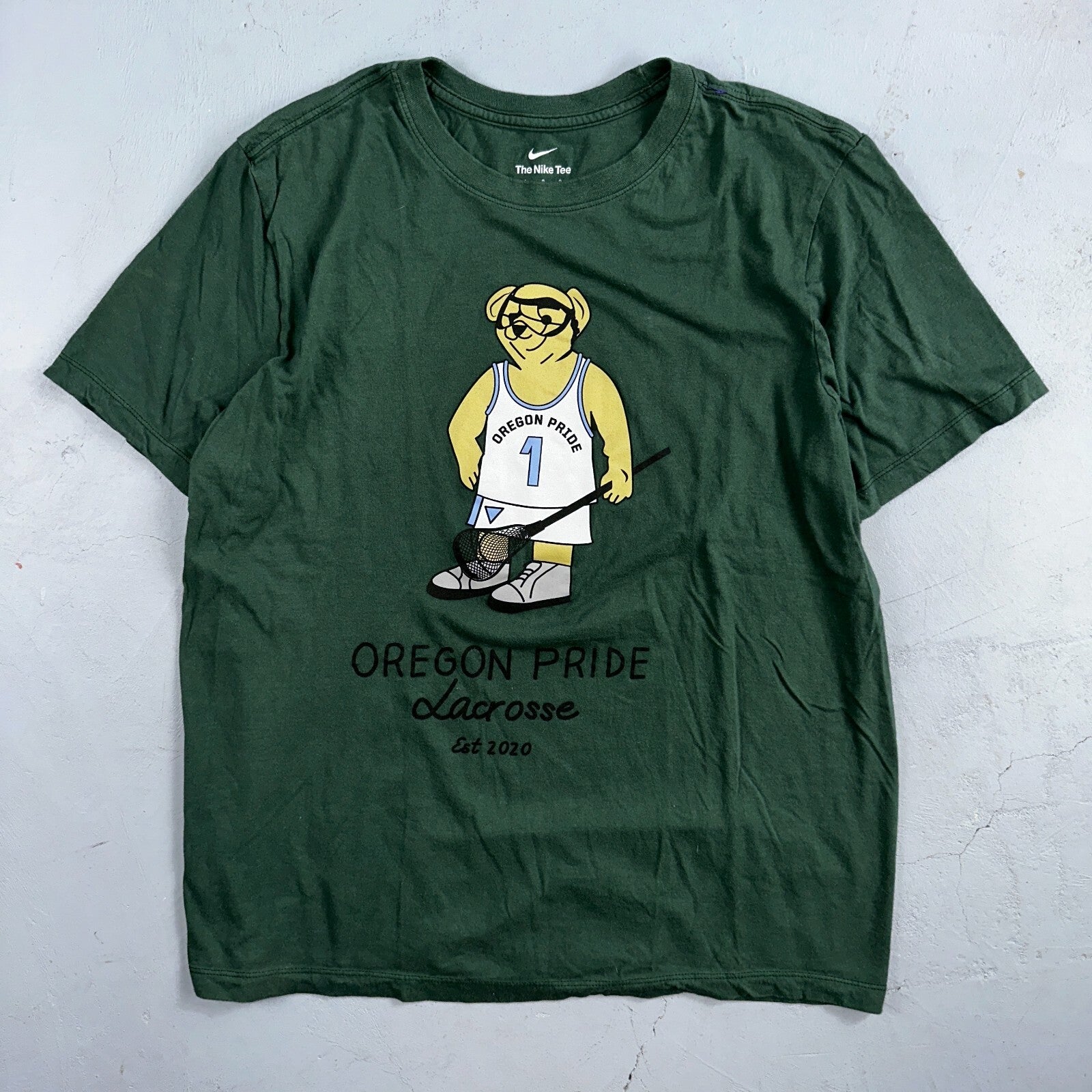Nike Oregon Pride Lacrosse VTG T Shirt Green Polo Bear Rare Promo Y2K Sports