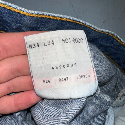 Levis 501 Vintage 90s USA XX Straight Leg Jeans Blue Med Wash 34x34 Act 31x30