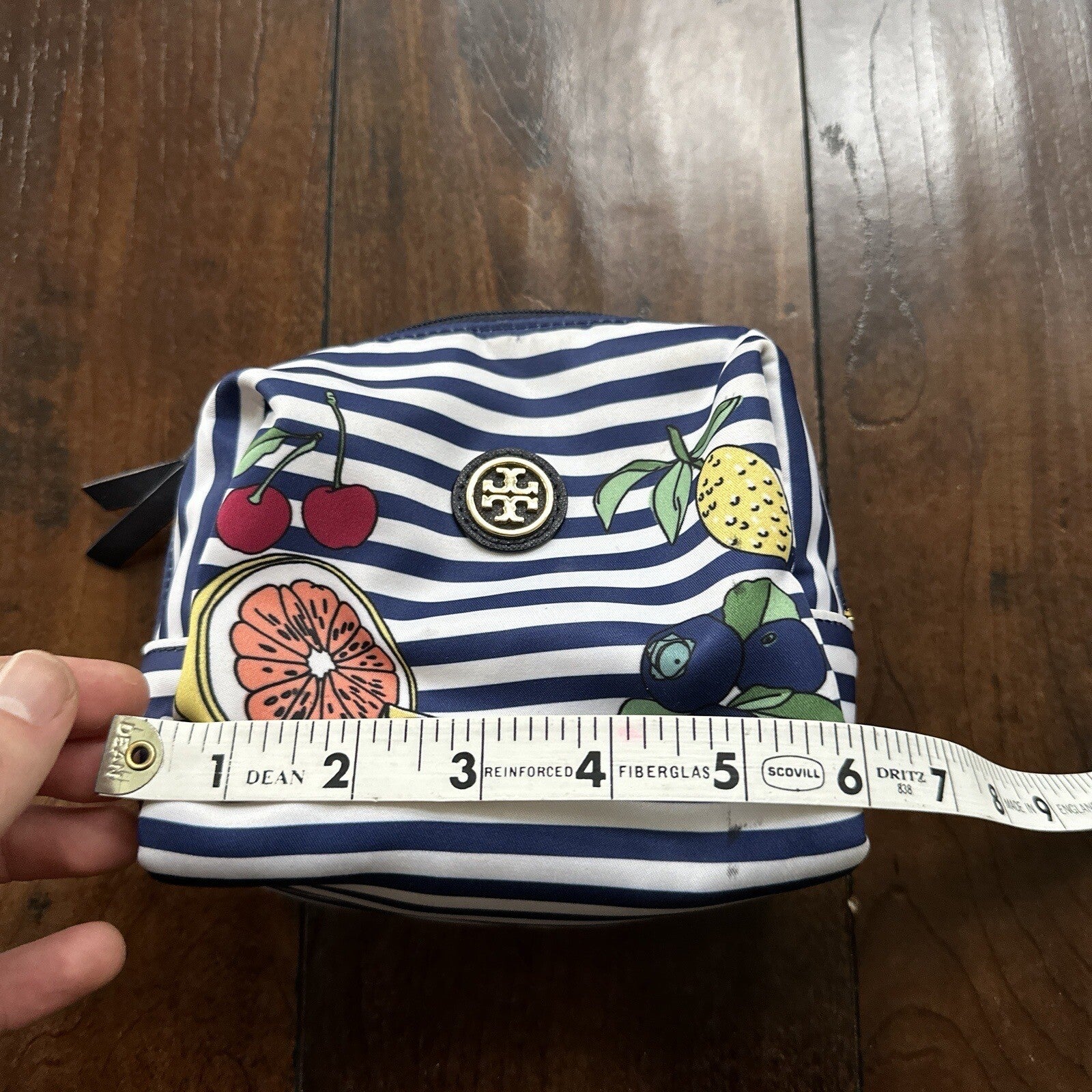 Tory Burch Printed Nylon Cosmetic Case Blue Fruits Wild Cute Print Berries