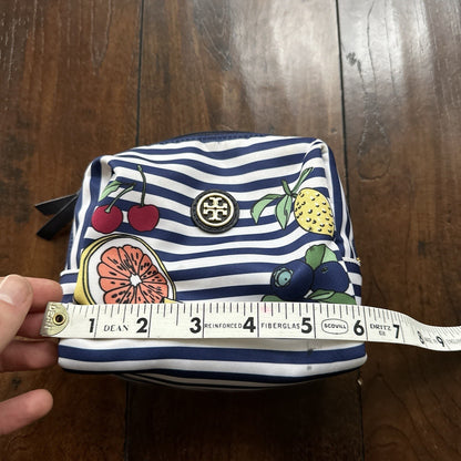 Tory Burch Printed Nylon Cosmetic Case Blue Fruits Wild Cute Print Berries