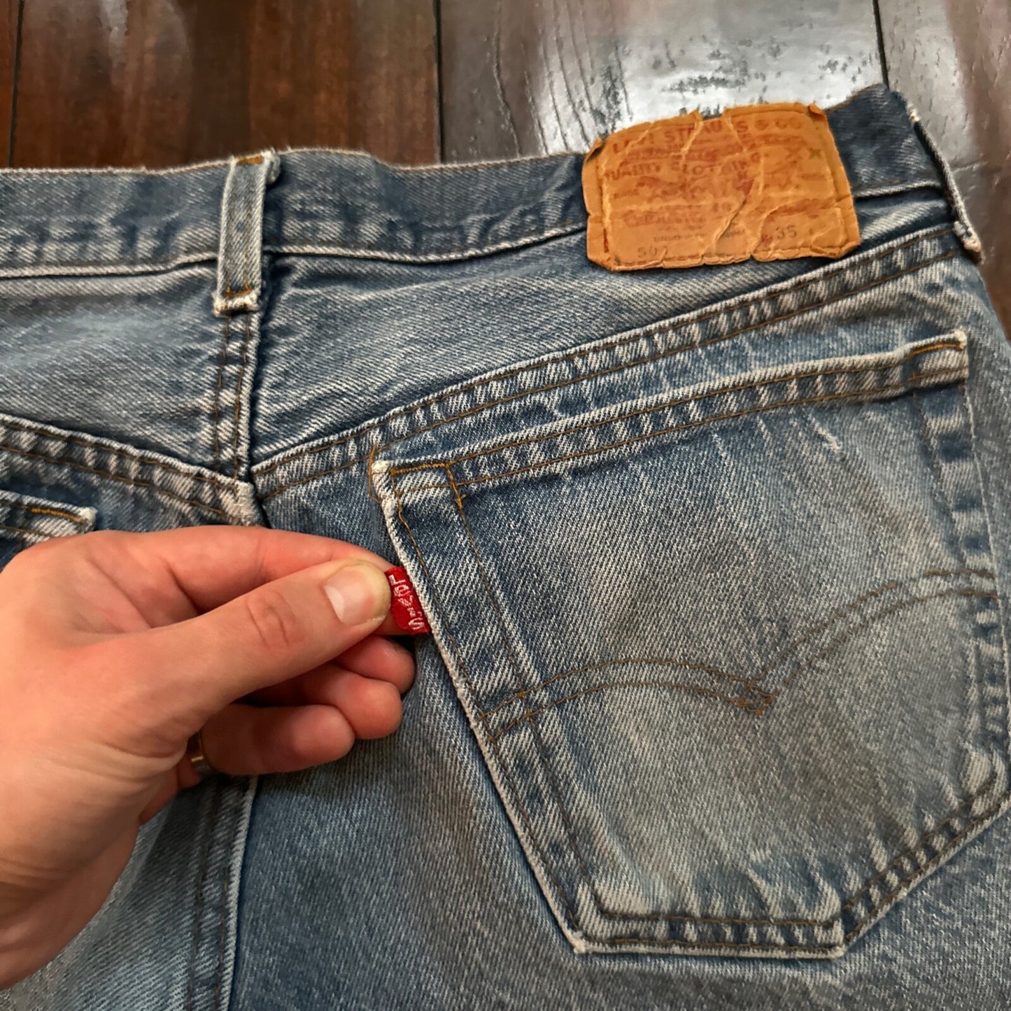 VTG 80s Levis 501 Button Fly 35x32 USA Tag Jeans Straight Wash Blue XX Act 31x31