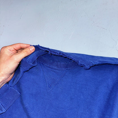 1970s VTG Blue Single V Sport Blank Sweatshirt USA Crewneck Basic 70s Jumper