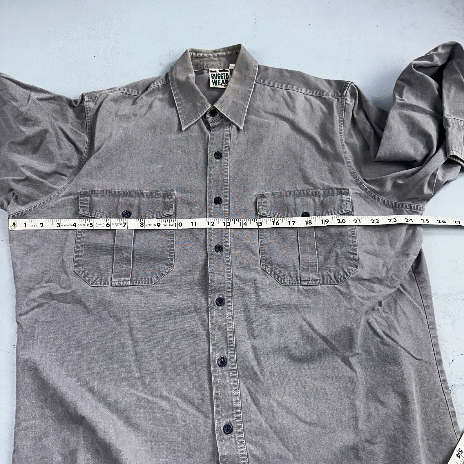 Rugged Wear Joes Jeans Shirt Gray Large Button Up Pockets Workwear Cotton VTG