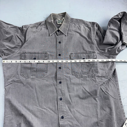 Rugged Wear Joes Jeans Shirt Gray Large Button Up Pockets Workwear Cotton VTG
