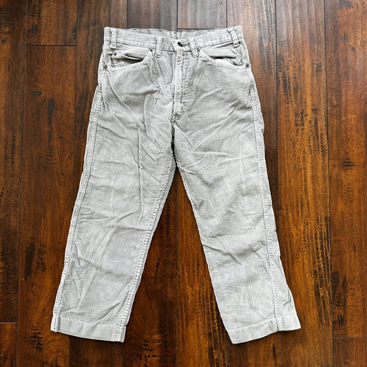 Levi Vintage 80s Corduroy Pants Mens Faded Grey Straight Leg Size 30x24 Capri