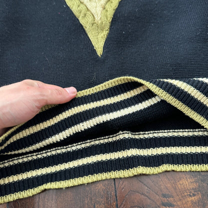 VTG Damon Sweater Mens L Black Gold Neck Wool Italy True 60s 70s RARE Stripe
