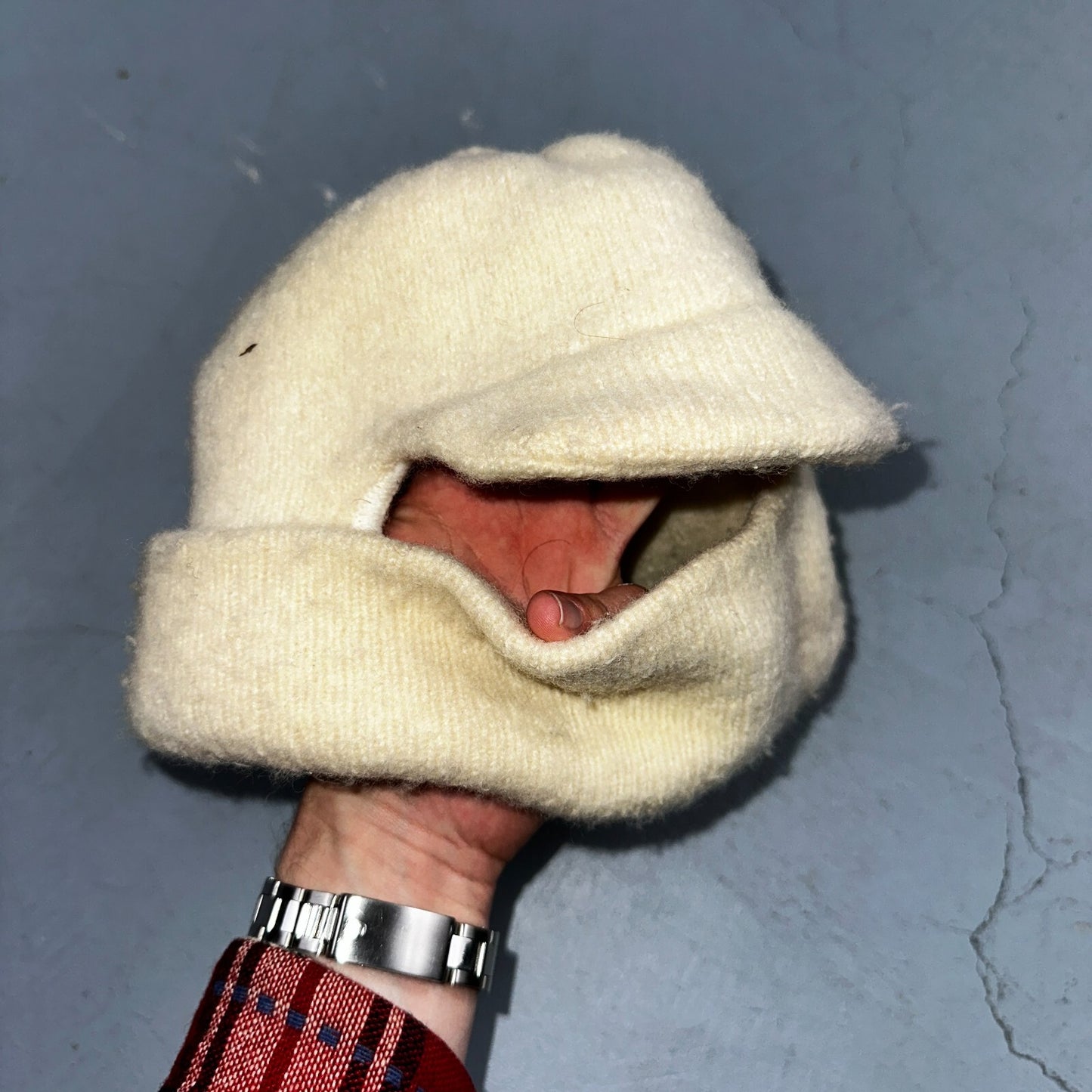 Vintage Ski Mask Small White Cream Balaclava 40s 50s Post WWII Rare Hat Wool