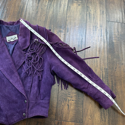 VTG Yearbook 1980s Suede Leather Jacket Purple Tassels Cowgirl Cowboy 80s 70s