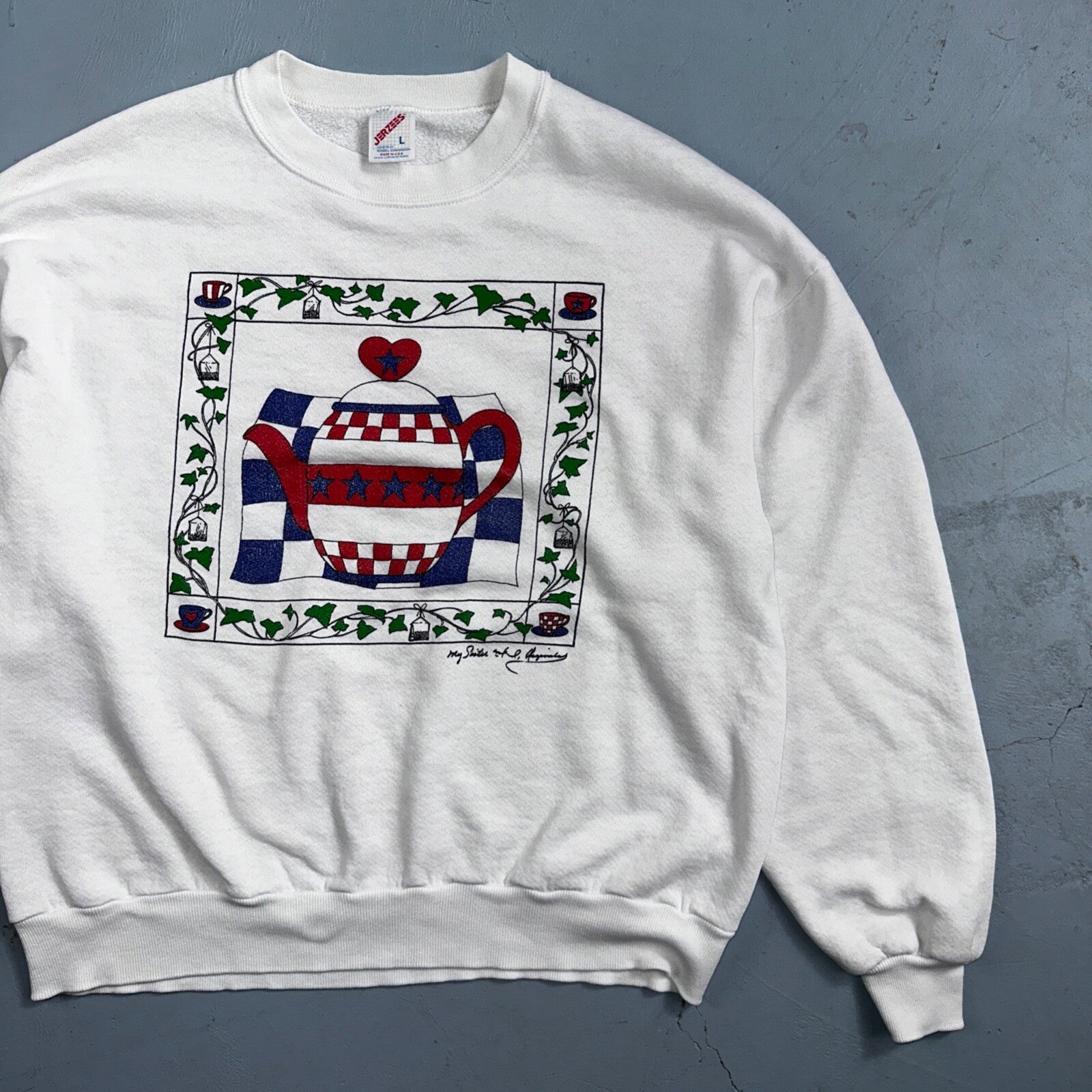 Grandma Core Tea 90s USA Sweatshirt VTG Crewneck Large Autumn Fall Halloween