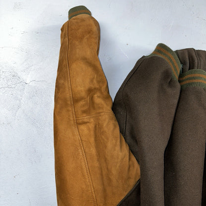 Golden Bear Vintage Leather Wool Brown Varsity Letterman Jacket L Suede