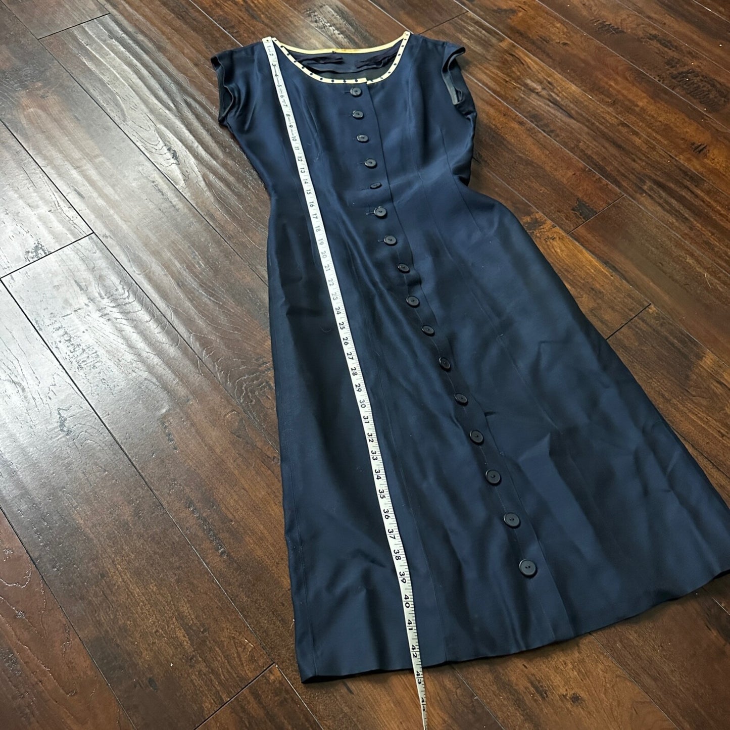 Real Vintage 1940s R & K Original Long Navy Top Button Down Dress Women's 40s