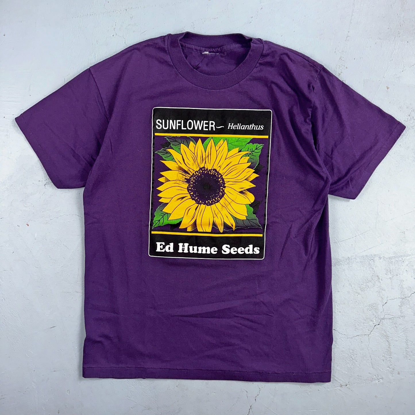 Sunflower Ed Hume Seeds VTG T Shirt Helianthus Art Purple Single Stitch 90s