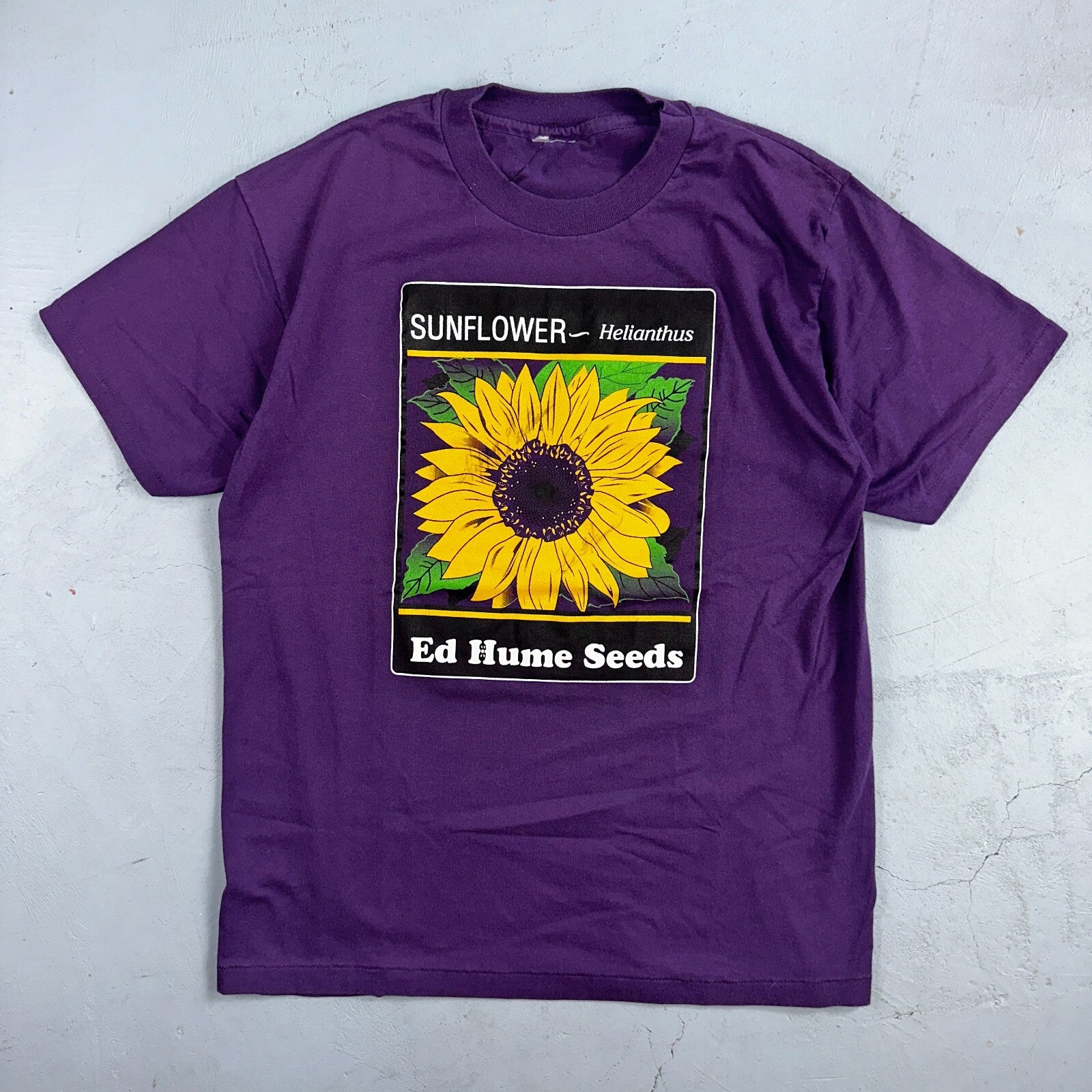 Sunflower Ed Hume Seeds VTG T Shirt Helianthus Art Purple Single Stitch 90s
