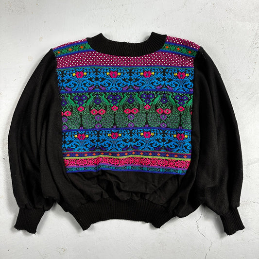 Vintage Sweater Womens Small Mock Neck Tribal Aztec Ski Crazy AOP Grandma Core