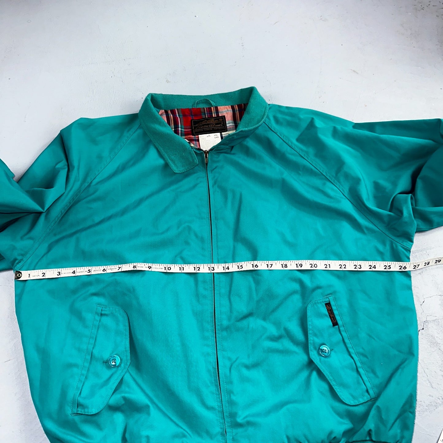 Vintage Eddie Bauer Spring Jacket Men's 2XL Teal Blue Turquoise Plaid Lined