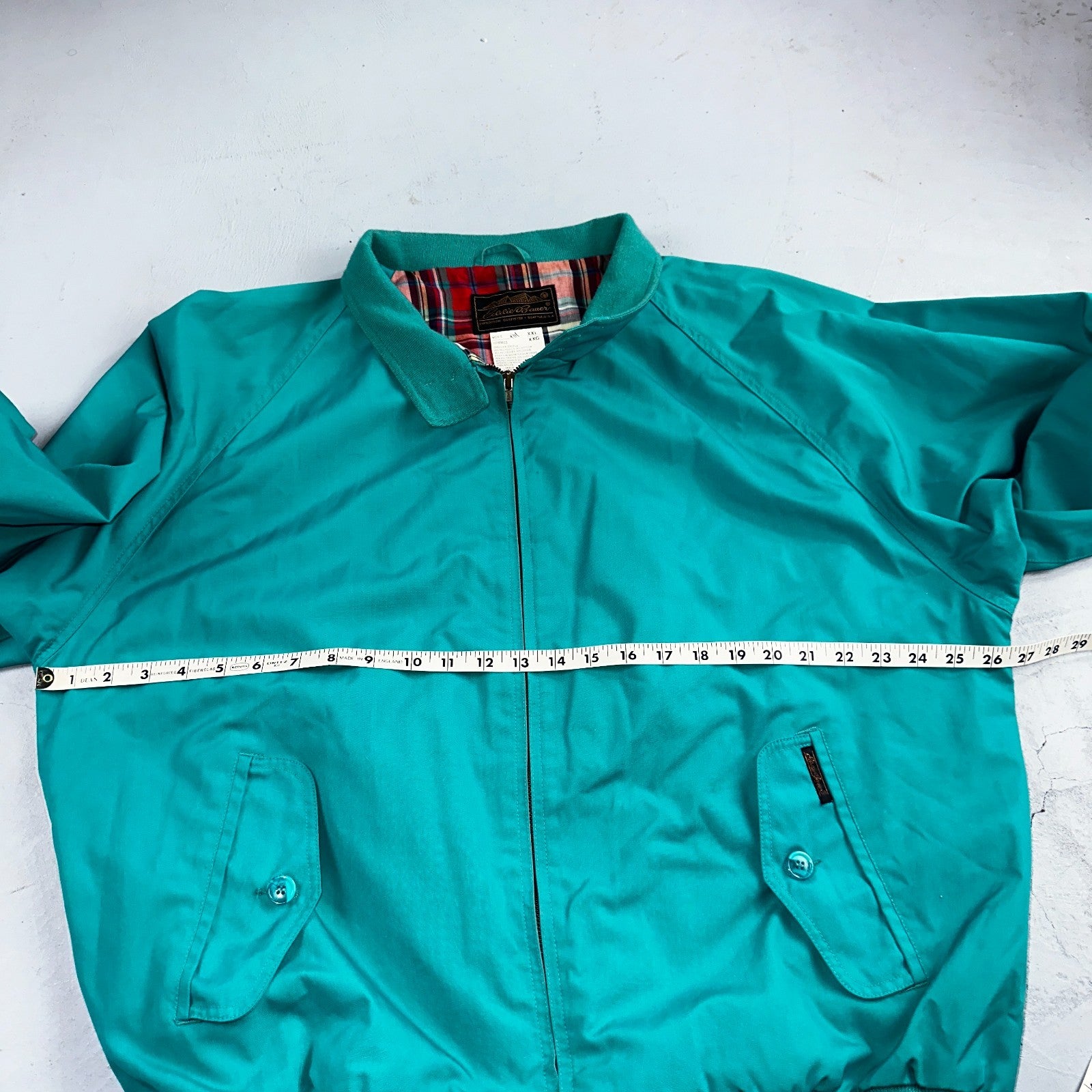 Vintage Eddie Bauer Spring Jacket Men's 2XL Teal Blue Turquoise Plaid Lined