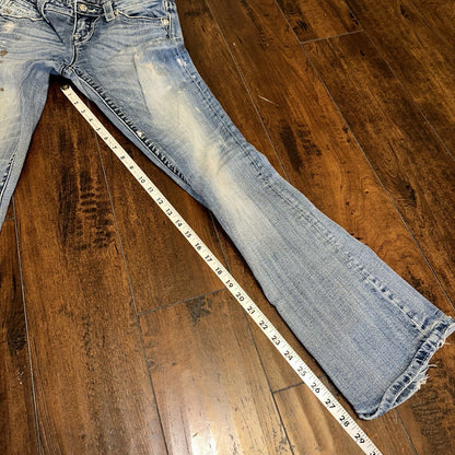 MISS ME RHINESTONE POCKET JE533OE2R EASY BOOT WOMEN'S JEANS 25 VTG PAINT Y2K