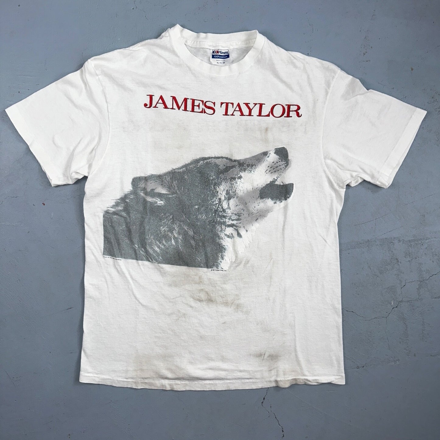 James Taylor Never Die Young VTG T Shirt 80s Hanes XL Howling Wolf RARE Concert