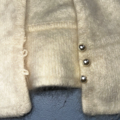 Sideffects Vtg Sweater Size M Cardigan Button Open Front Shag Loop Knit White