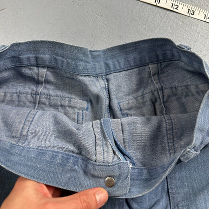 VTG 70s Jeans Canvas High Waist Sears Military Style P44 29x25 Capri HBT Rare