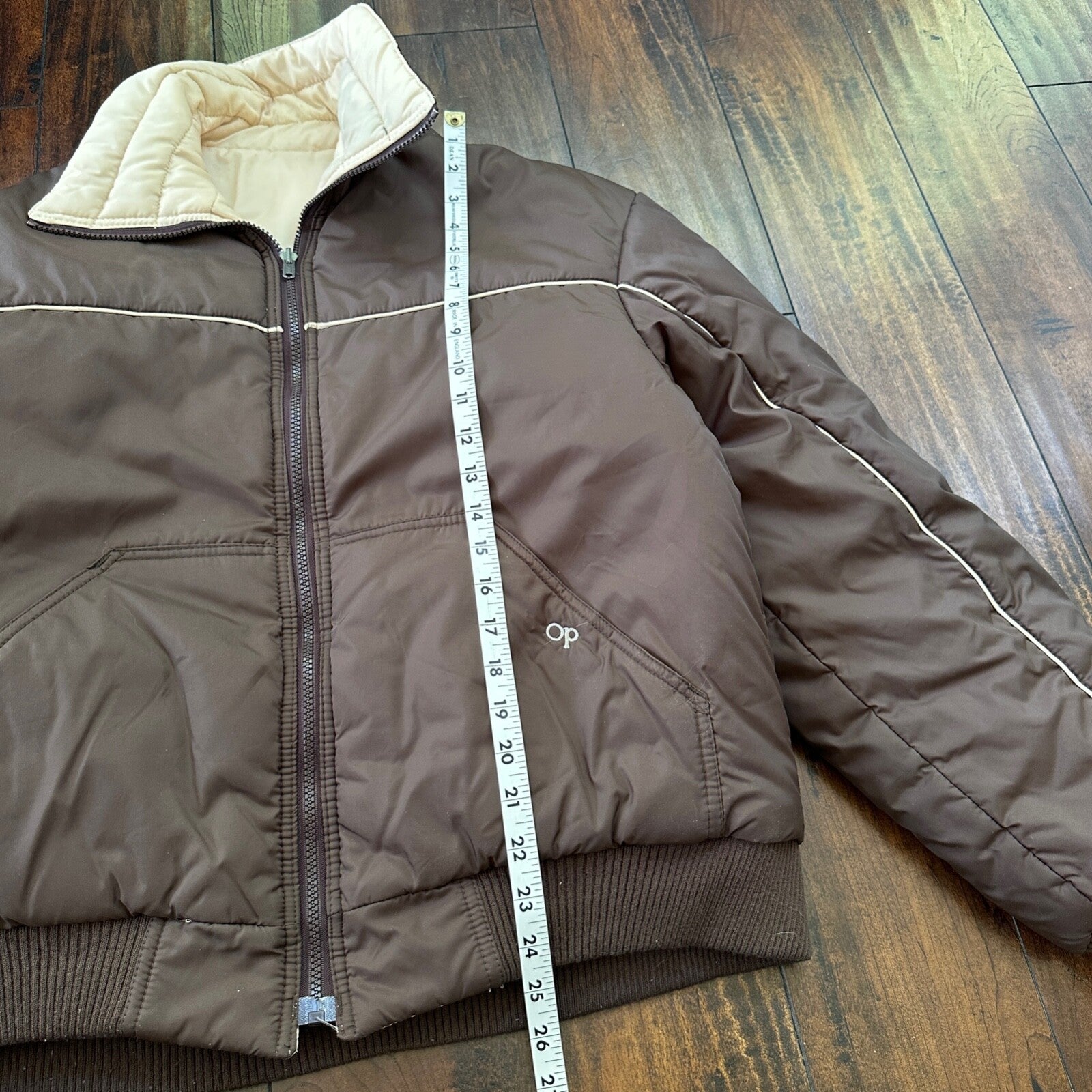 VTG Reversible Ocean Pacific Brown Insulated Puffer Jacket Double Sided 70s 80s